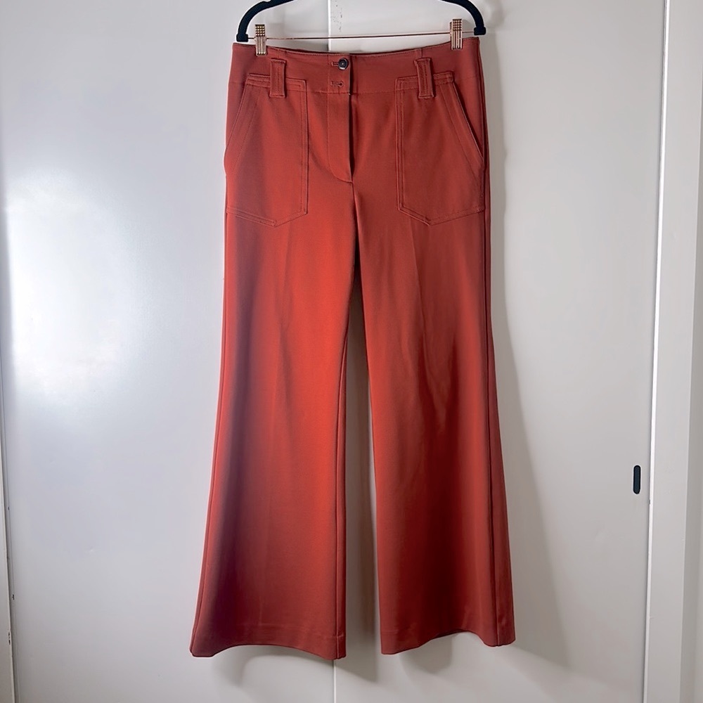 Anthropologie Maeve Naomi flared wide leg ponte pant in cedar size 10
